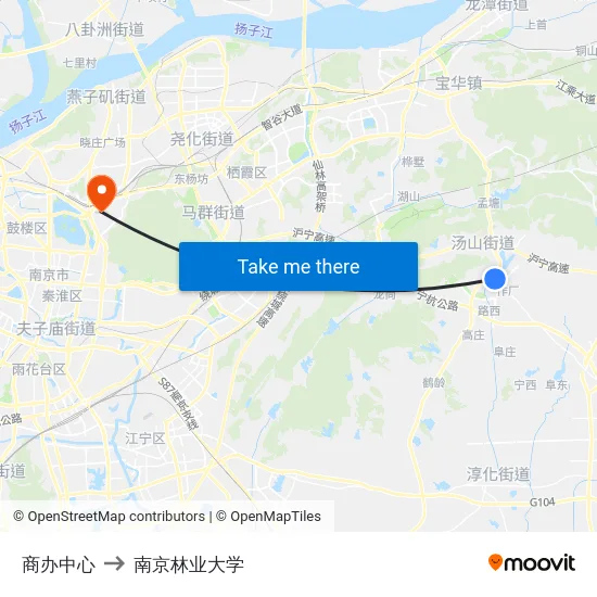 商办中心 to 南京林业大学 map