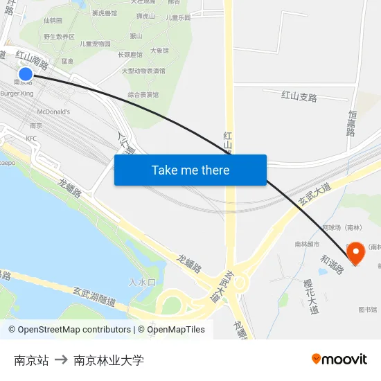 南京站 to 南京林业大学 map