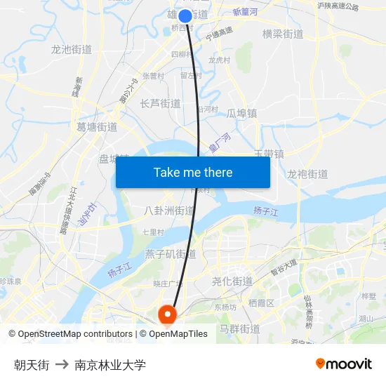 朝天街 to 南京林业大学 map