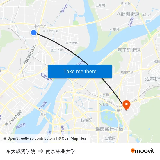 东大成贤学院 to 南京林业大学 map