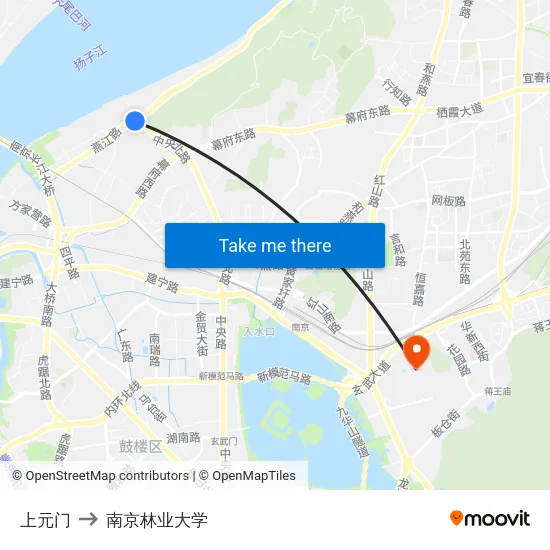 上元门 to 南京林业大学 map