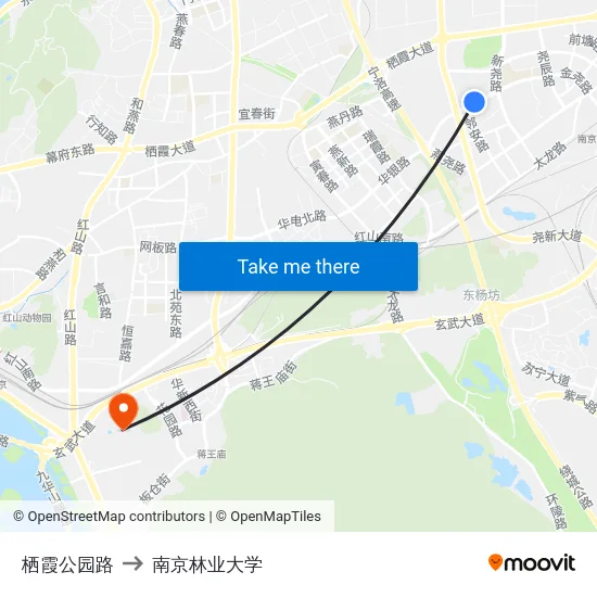 栖霞公园路 to 南京林业大学 map