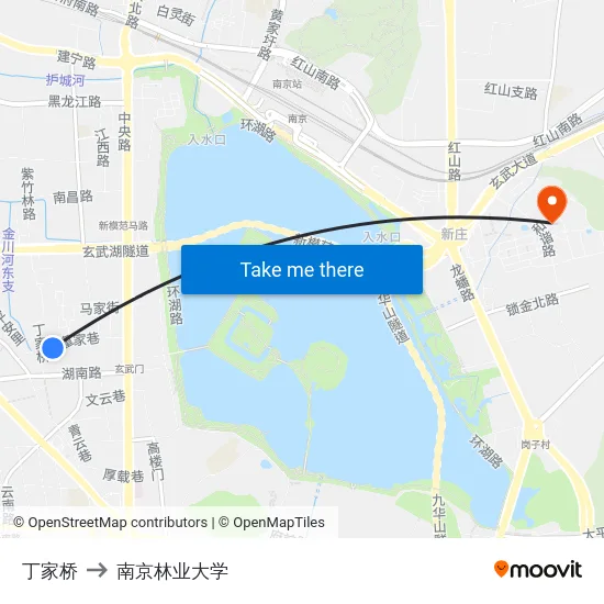 丁家桥 to 南京林业大学 map