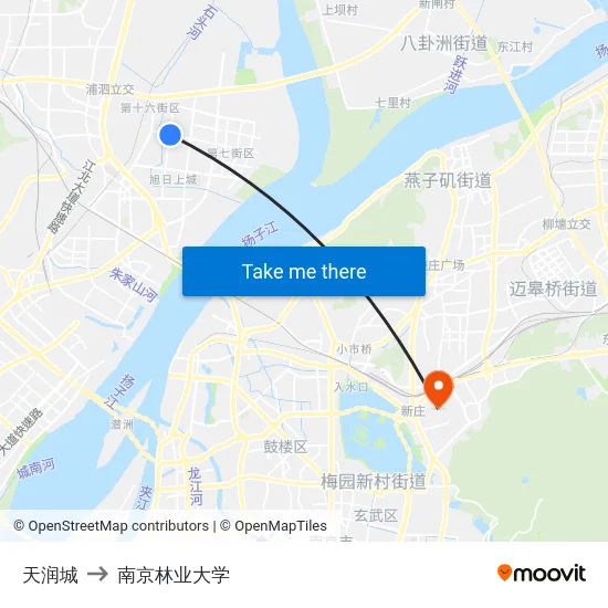 天润城 to 南京林业大学 map