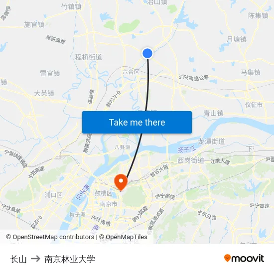长山 to 南京林业大学 map