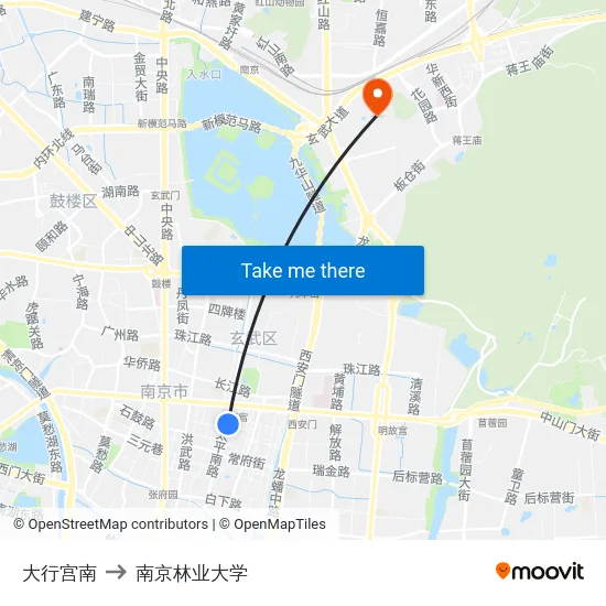 大行宫南 to 南京林业大学 map