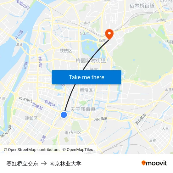 赛虹桥立交东 to 南京林业大学 map