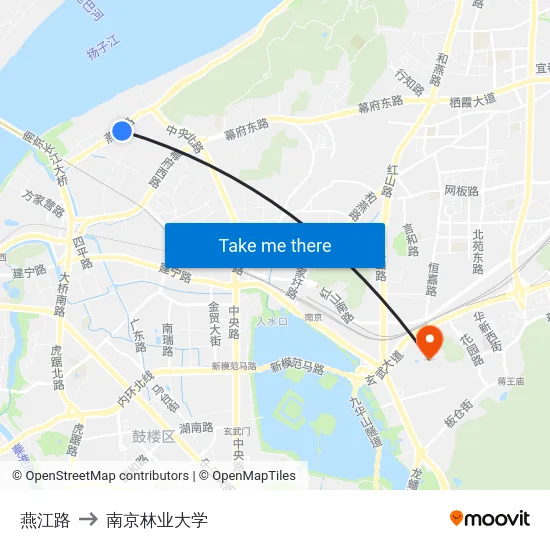燕江路 to 南京林业大学 map