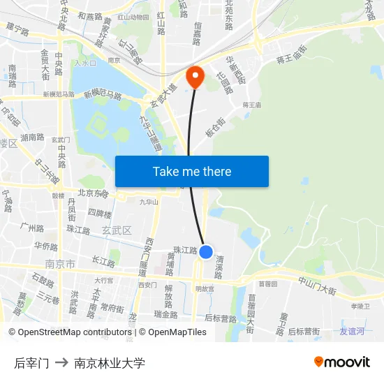 后宰门 to 南京林业大学 map