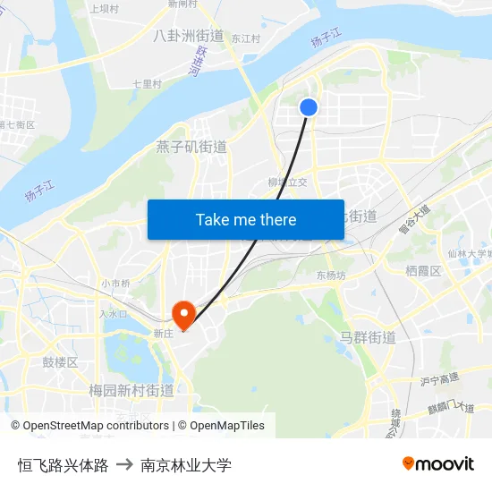 恒飞路兴体路 to 南京林业大学 map