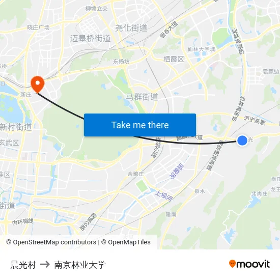 晨光村 to 南京林业大学 map