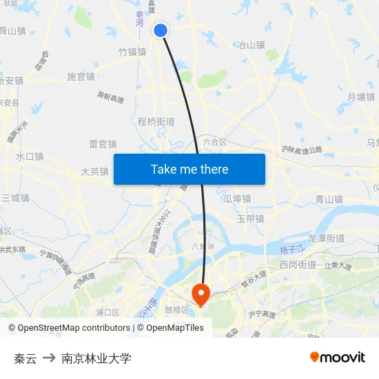 秦云 to 南京林业大学 map