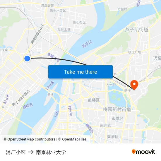 浦厂小区 to 南京林业大学 map