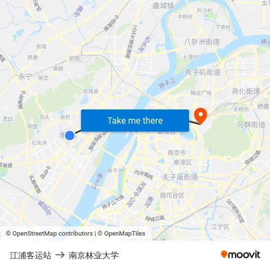 江浦客运站 to 南京林业大学 map