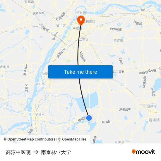 高淳中医院 to 南京林业大学 map