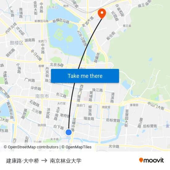 建康路·大中桥 to 南京林业大学 map