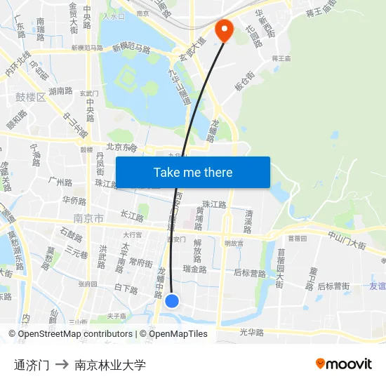 通济门 to 南京林业大学 map