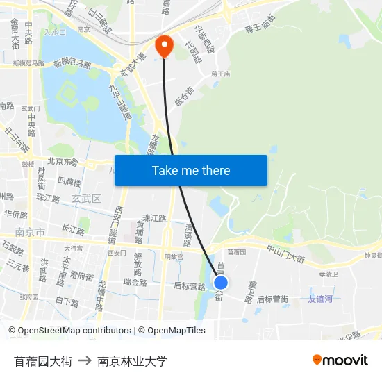 苜蓿园大街 to 南京林业大学 map