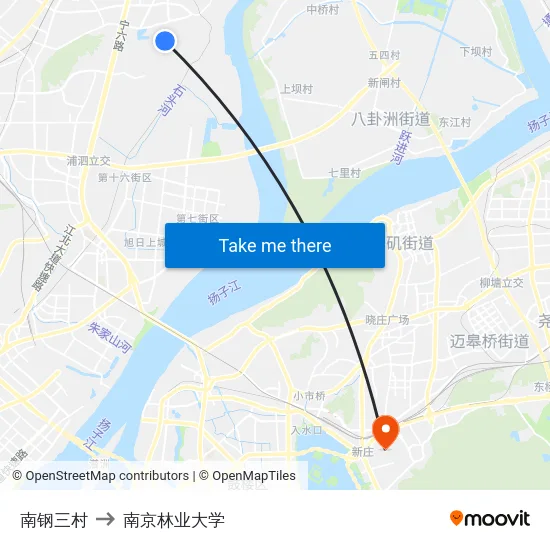 南钢三村 to 南京林业大学 map
