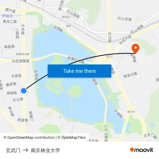 玄武门 to 南京林业大学 map