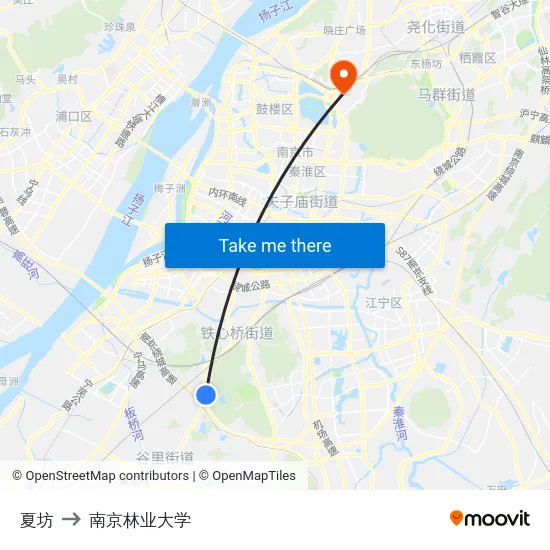 夏坊 to 南京林业大学 map