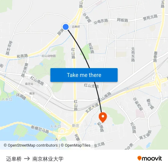 迈皋桥 to 南京林业大学 map