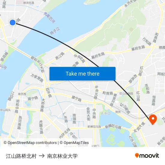 江山路桥北村 to 南京林业大学 map