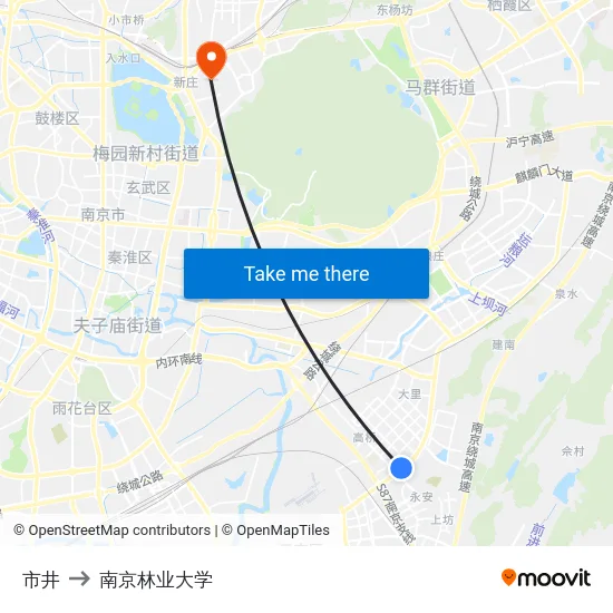 市井 to 南京林业大学 map