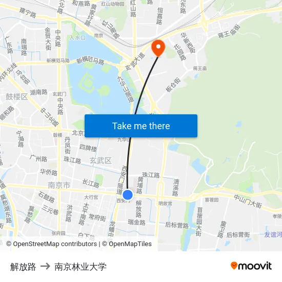 解放路 to 南京林业大学 map