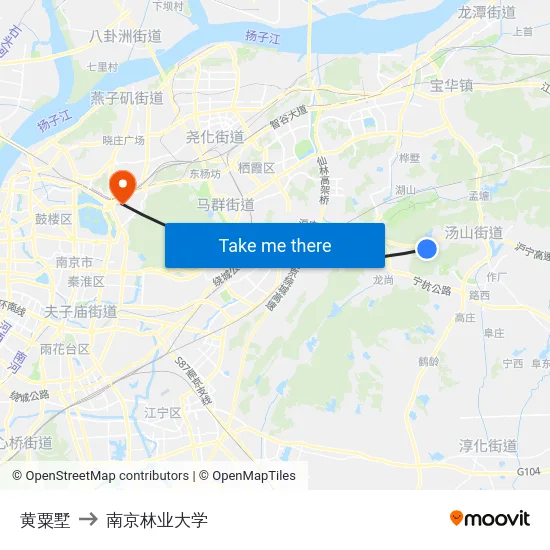 黄粟墅 to 南京林业大学 map