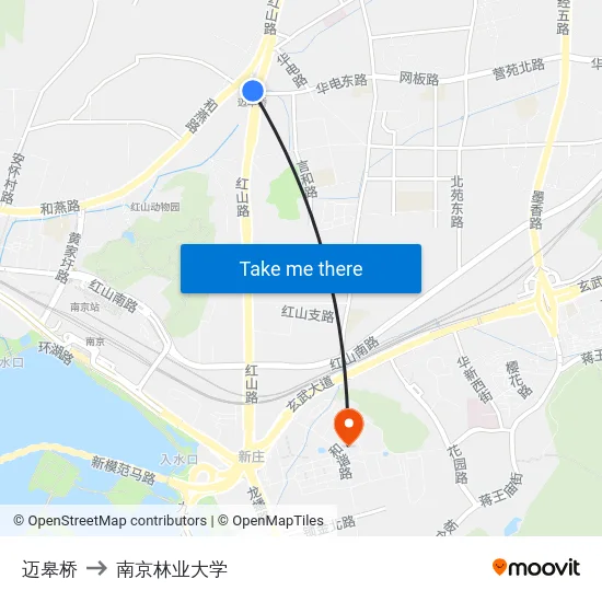 迈皋桥 to 南京林业大学 map