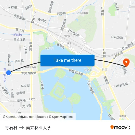 青石村 to 南京林业大学 map