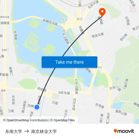 东南大学 to 南京林业大学 map