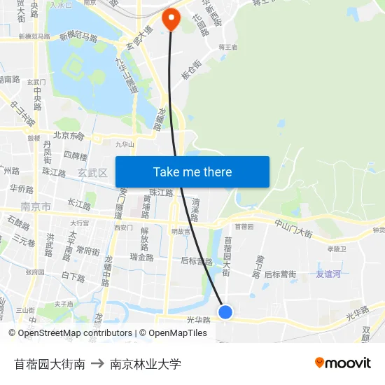 苜蓿园大街南 to 南京林业大学 map