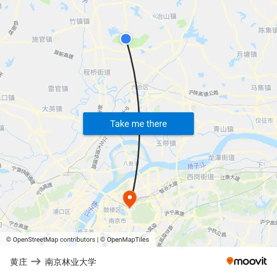 黄庄 to 南京林业大学 map