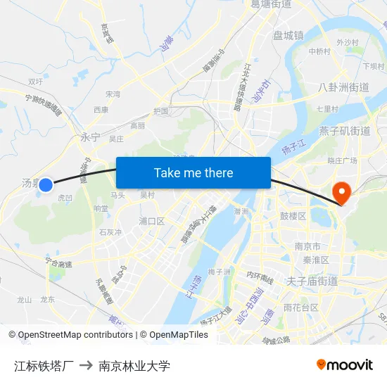 江标铁塔厂 to 南京林业大学 map