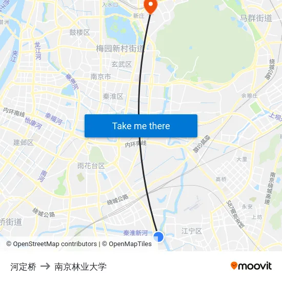 河定桥 to 南京林业大学 map