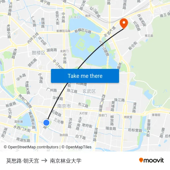 莫愁路·朝天宫 to 南京林业大学 map