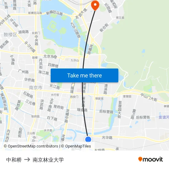 中和桥 to 南京林业大学 map