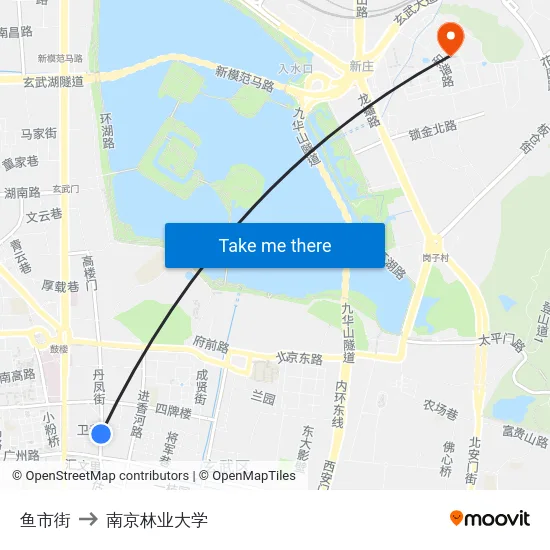 鱼市街 to 南京林业大学 map