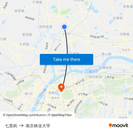 七里岗 to 南京林业大学 map