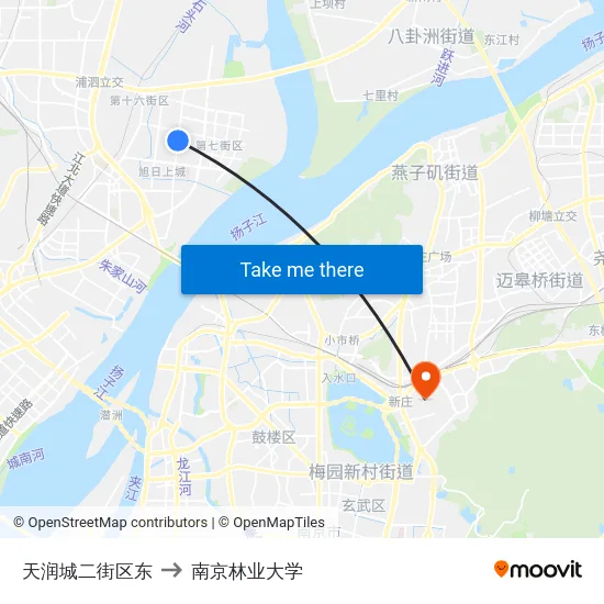 天润城二街区东 to 南京林业大学 map