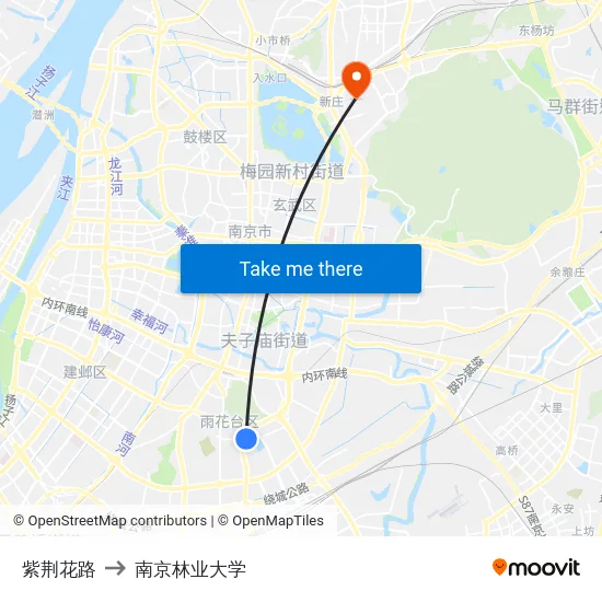 紫荆花路 to 南京林业大学 map
