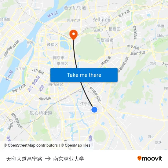 天印大道昌宁路 to 南京林业大学 map