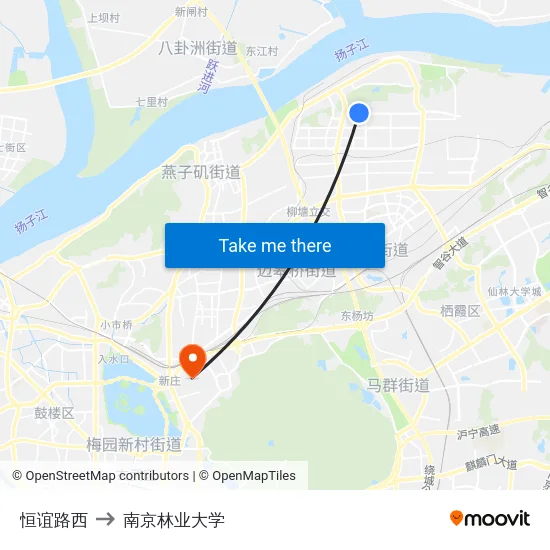 恒谊路西 to 南京林业大学 map