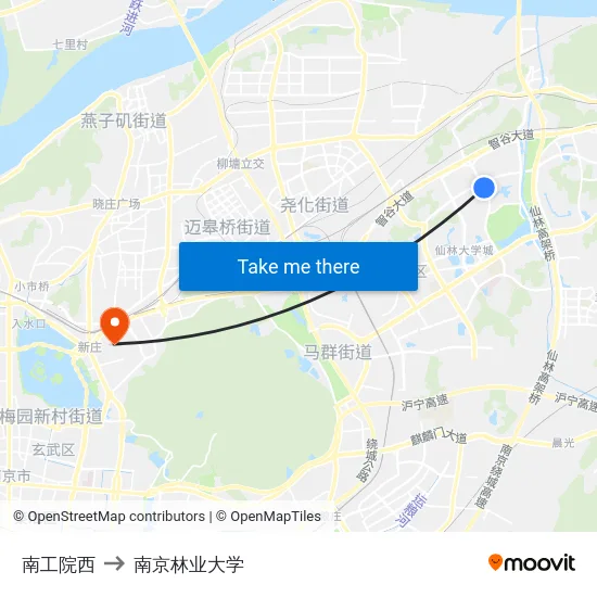 南工院西 to 南京林业大学 map