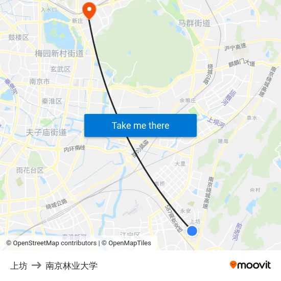 上坊 to 南京林业大学 map