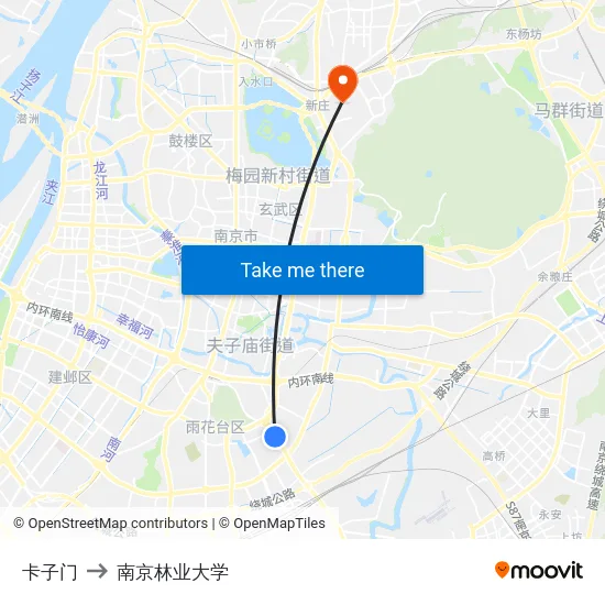 卡子门 to 南京林业大学 map