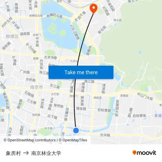 象房村 to 南京林业大学 map