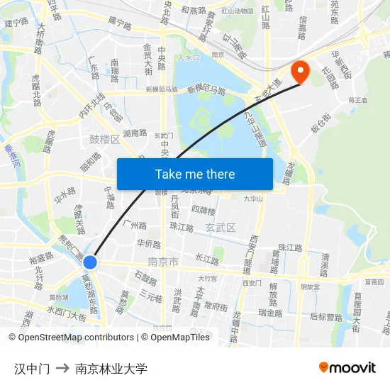 汉中门 to 南京林业大学 map
